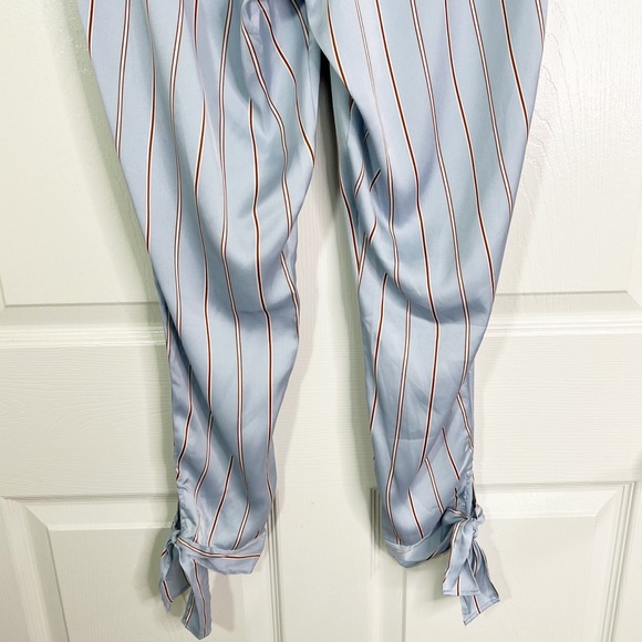 Hello Nite! Revolve Satin Pinstripe Pajama Pants w/ Ankle Ties & Pockets Size S - Picture 4 of 9